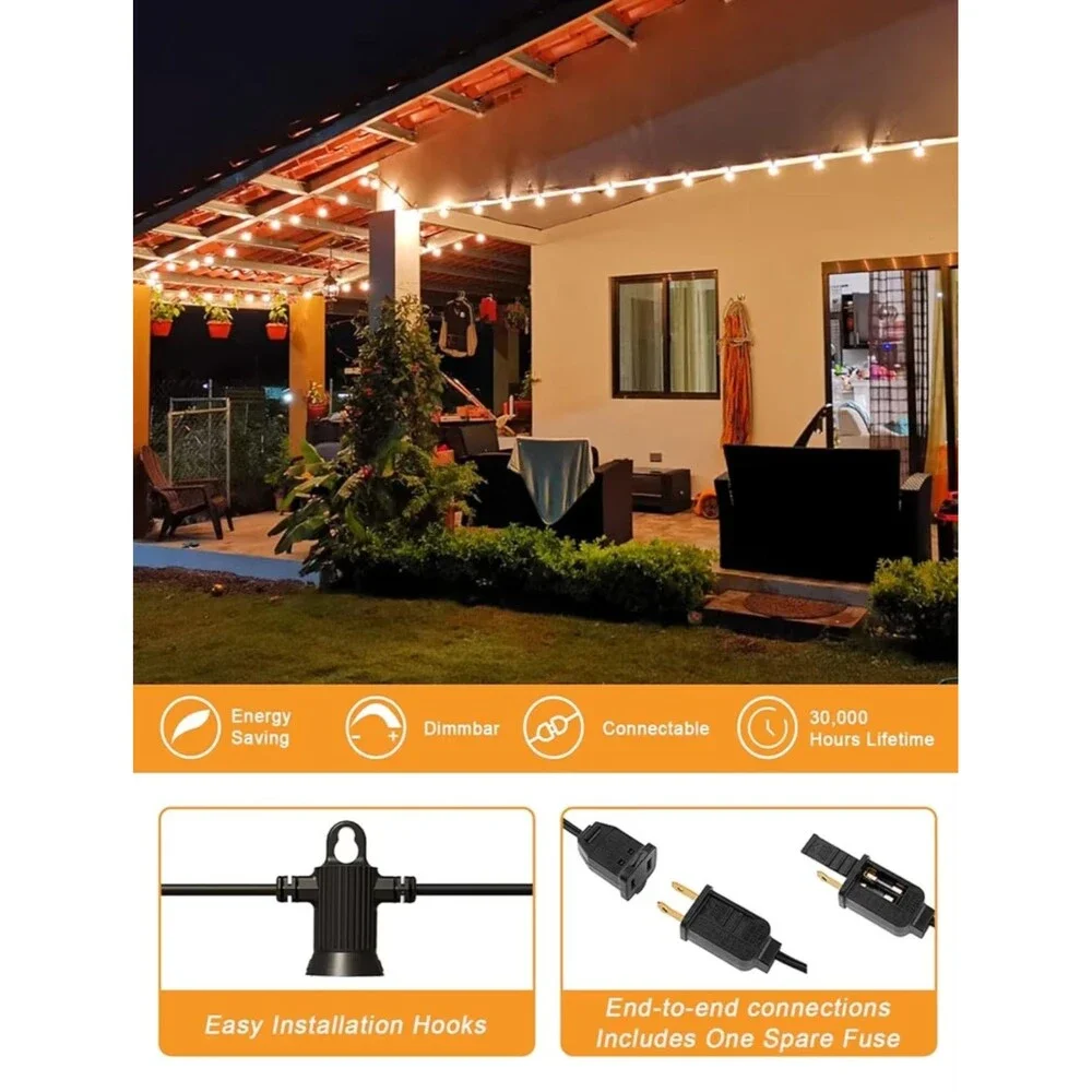 Outdoor String Lights Waterproof, 100FT LED Patio Lights with 50 Shatterproof...